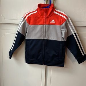NWOT ADIDAS TRACK WARM-UP JACKET. Size 3T. Orange/grey/blue. EXCELLENT CONDITION